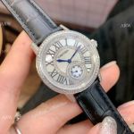 Fashion Cartier Women Watch - Diamond Bezel Black Leather Strap